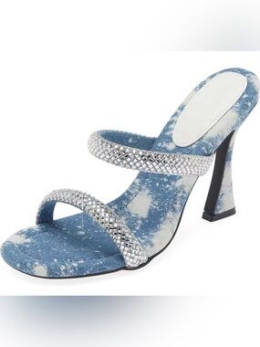 Azalea Wang Size 6-Denim Blue Crystal-Trim Women's High Heel Mule-NIB